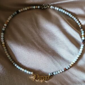 Gold Virgo Amazonite Stone Beaded Necklace